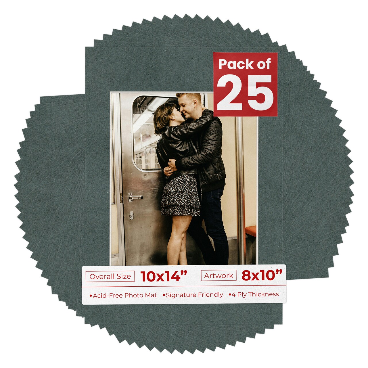 Dark Grey Suede Mat Board for 10x14 Frames - Fits 8x10 Photos